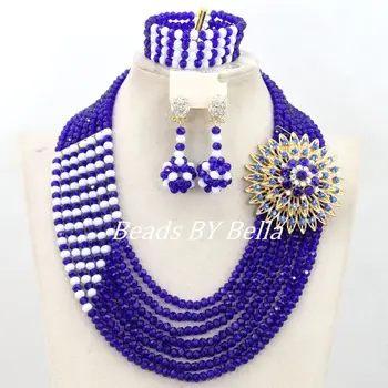

Fashion Royal Blue Crystal Beads Women Costume Necklace Set Indian Wedding Bridal African Beads Jewelry Set Free Shipping ABY923