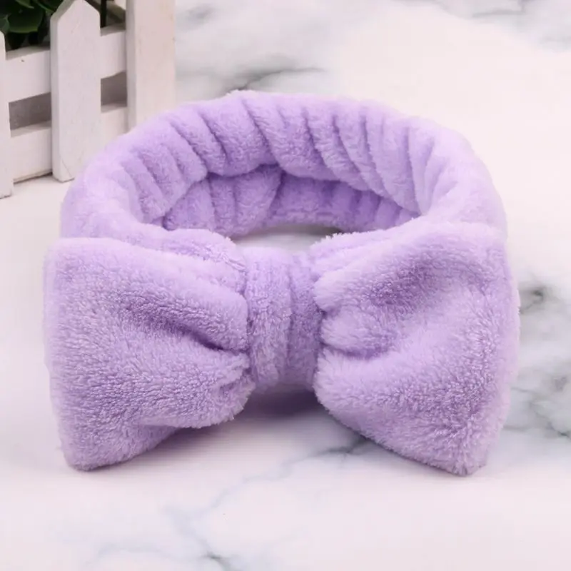 purple hairband Лидер продаж, женские повязки на голову omg, повязка для макияжа, эластичная бархатная повязка на голову с бантом, коралловый флис, модные аксессуары для волос для девушек - Цвет: purple hairband