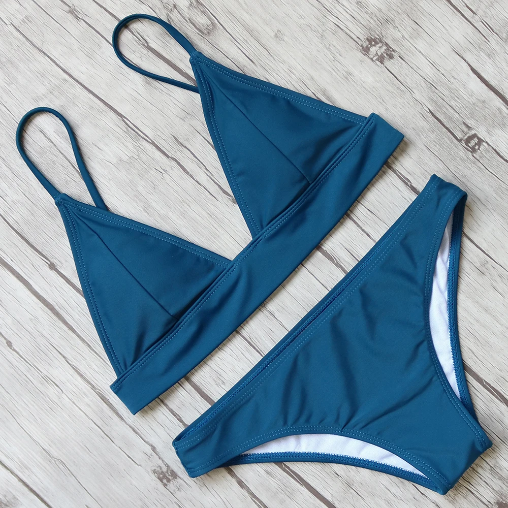 Sexy Solid Bikini 2019 Simple Swimwear Women Comfortable Swimsuit Push Up Bathing Suit Female Striped Bikinis Mujer Biquini