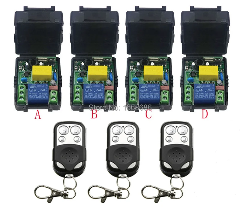 

AC220V 1CH 10A RF Wireless Remote Control Switch System teleswitch 3 transmitter & 4 receiver relay Receiver Smart Home Switch