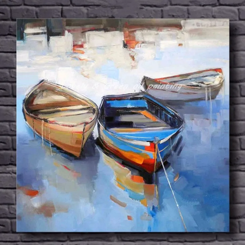 

Hand Painted Abstract Sescape Oil Paintings on Canvas Large Beautiful Boats Scenery Painting Modern Home Decor Wall Art Pictures