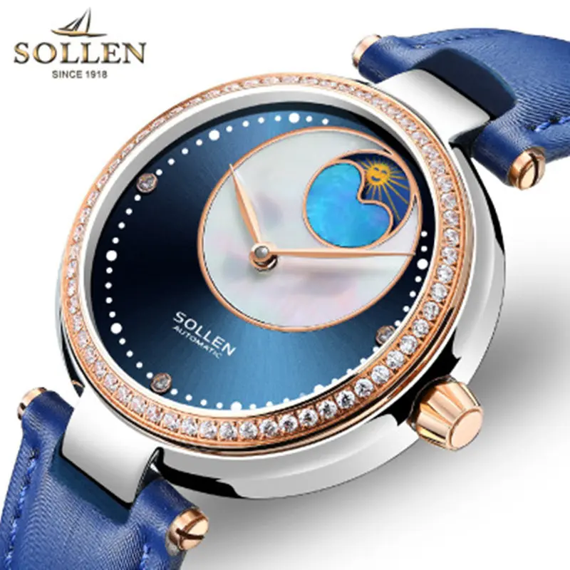 

women Watches New Brand Waterproof Automatic Mechanical Dress Girl student Watch Women Leather diamond Wristwatches reloj mujer