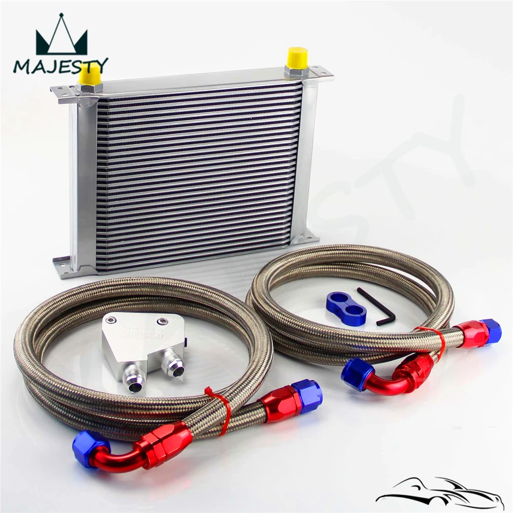 30 Row Engine Oil Cooler Kit + Male Sandwich Plate adapter For LS1 LS2