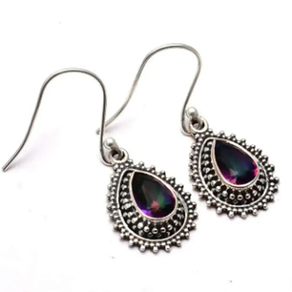 

Genuine Rainbow Mystic Topaz 925 Sterling Silver Earrings, 33 mm, 2SE0190