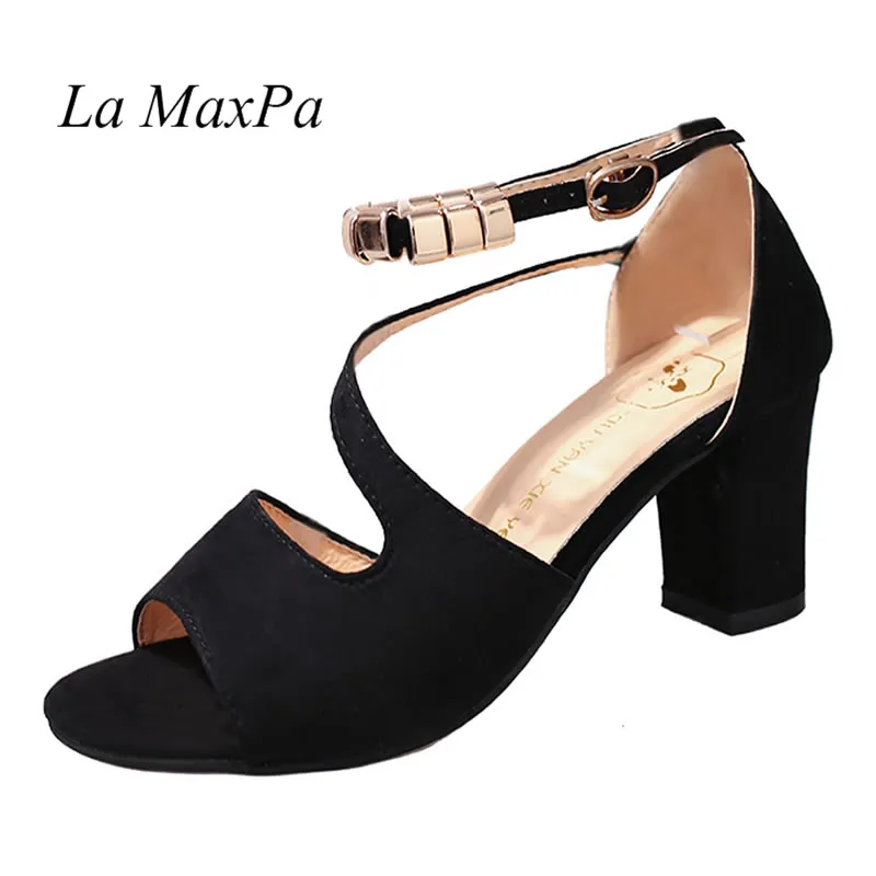 La MaxPa/; женские Босоножки на каблуке с ремешком на щиколотке; летние туфли; женские туфли с открытым носком на толстом высоком каблуке; модельные туфли для вечеринок; размеры 41-42