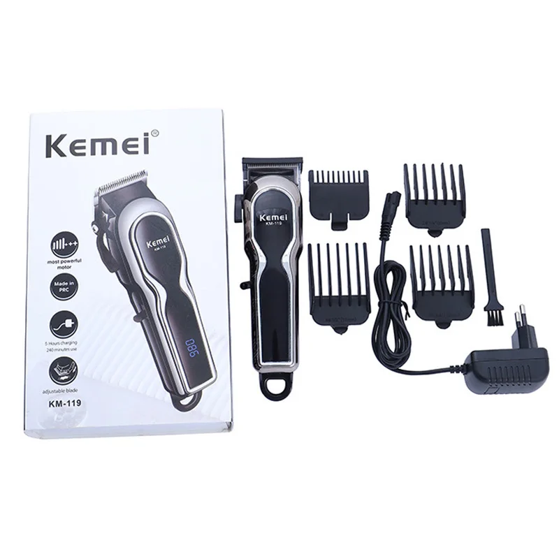 100-240V Kemei Professional Hair Clipper Rechargeable Electric Cordless Hair Trimmer Beard Cutter Barber Hair Cutting Machine