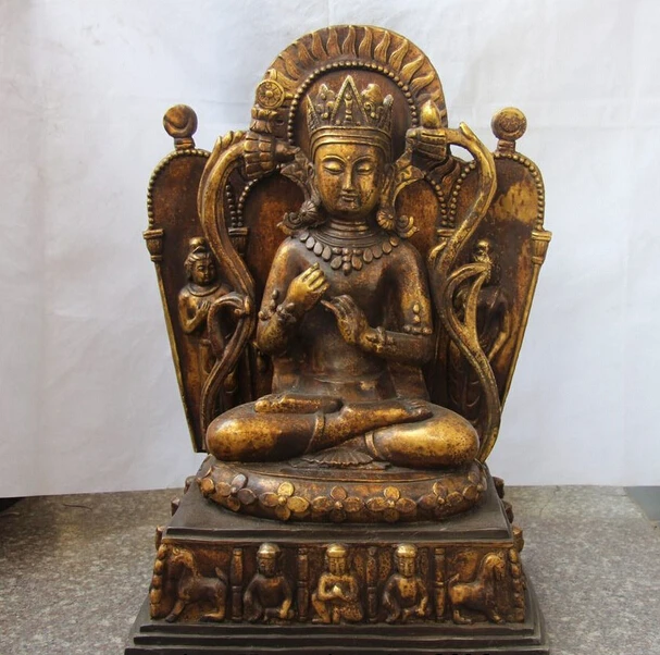 

150401 S0837 26 Tibet Buddhism Copper Bronze Boy Bodhisattva Kwan-yin Guanyin Buddha Statue