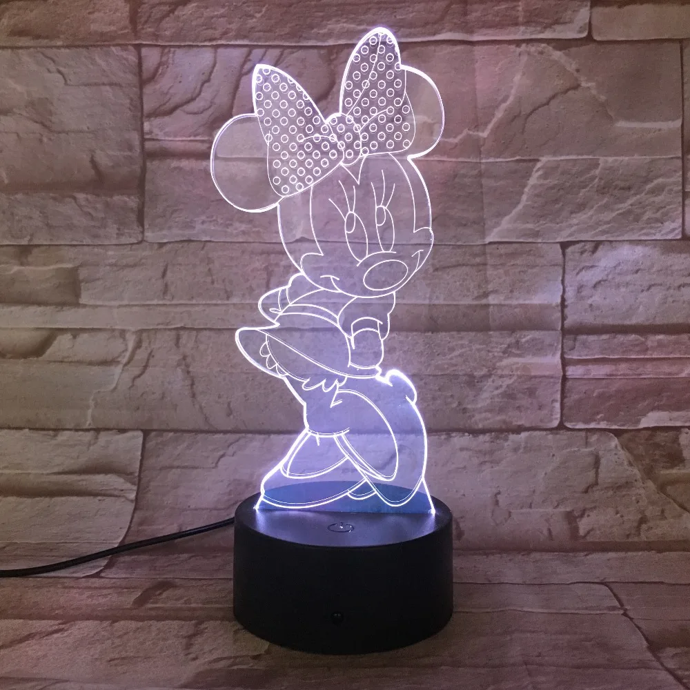 Мультфильм Микки 7 цветов сменный USB В 5 в 3D лампа визуальная Иллюзия новинка ночник сенсорный переключатель лава лампа 3D-814