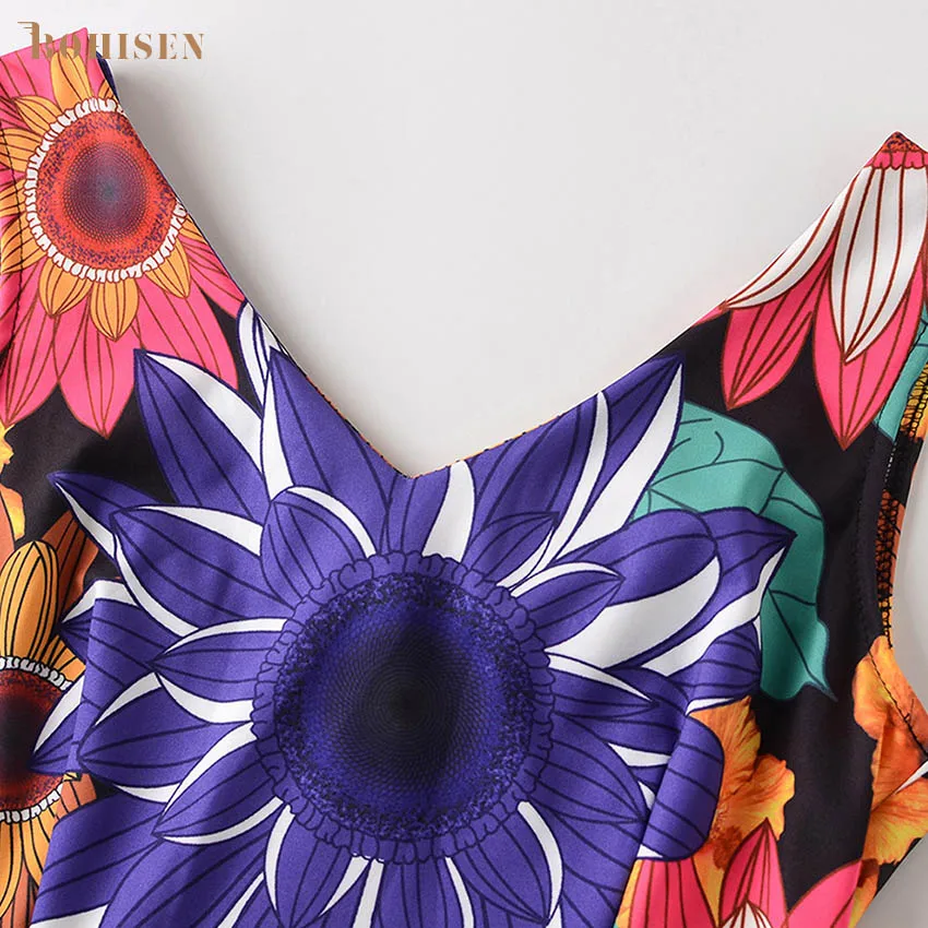 BOHISEN Dashiki African Women Clothing Skirt Sleeveless Deep V-Neck African Floral Print Maxi Dress For Women Formal Dress