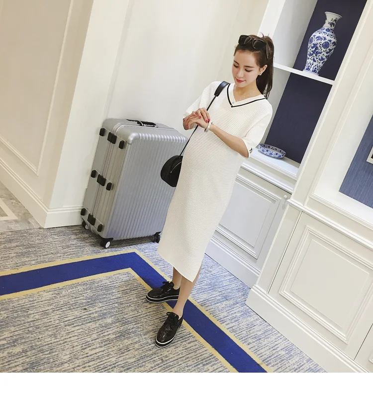 2018 Summer Short sleeve Side Splits White Maternity Dress Elegant Maternity Clothes for Pregnant Women Black Pregnancy Clothing (20)