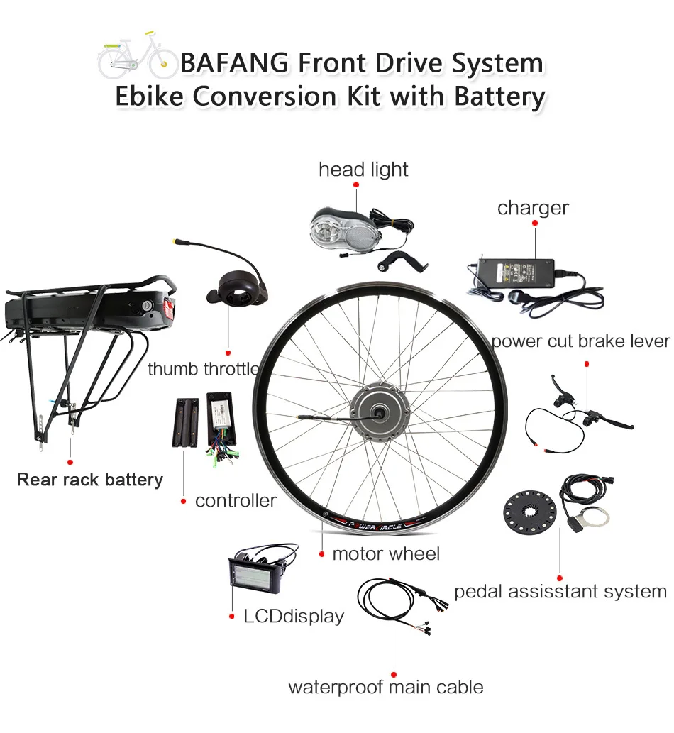 BAFANG 8fun комплект для электрического велосипеда 48V 500W переднее мотор для центрального движения колеса 26''700c Байк, способный преодолевать Броды комплект преобразователя для электрического велосипеда с сертификатом ce комплект уд/мин Электрический мотор