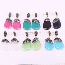 

6pair Pave Rhinestone Natural Opal dangle earrings mix color drop earring high quality Gems jewelry