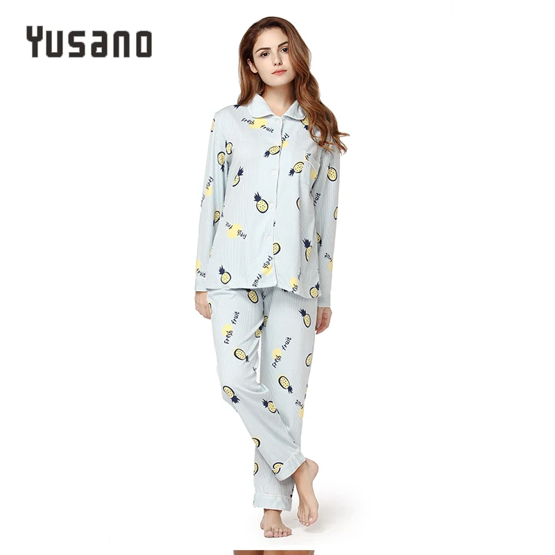 Yusano Women's Winter Autumn Pajama Sets Sleepwear Set Long Sleeve Turn Down Collar Nightwear 2