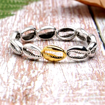 Каури эластичный браслет для женщин Мода модные золотые серебряные в виде ракушки богемный дружбы шик обувь девочек браслет подарок дропшиппинг - Окраска металла: 4