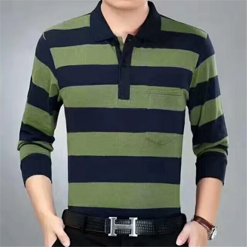 

2017 brand men fashion Casual solid polo shirt clothing autumn winter new men polo High quality long sleeves striped polo shirt