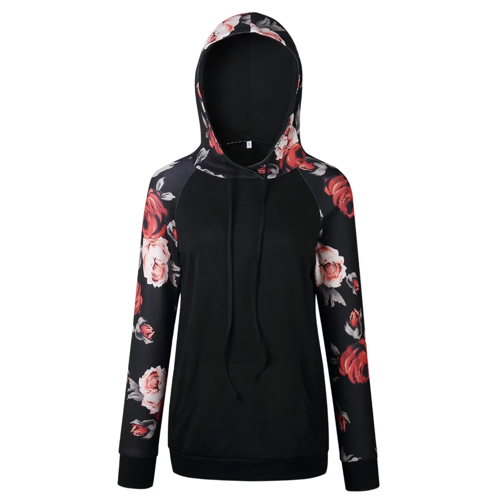  New Fashion Women 's Print Sweatshirts Long Sleeve Breathable Cotton Hoodies Light Hoody Flower Plu