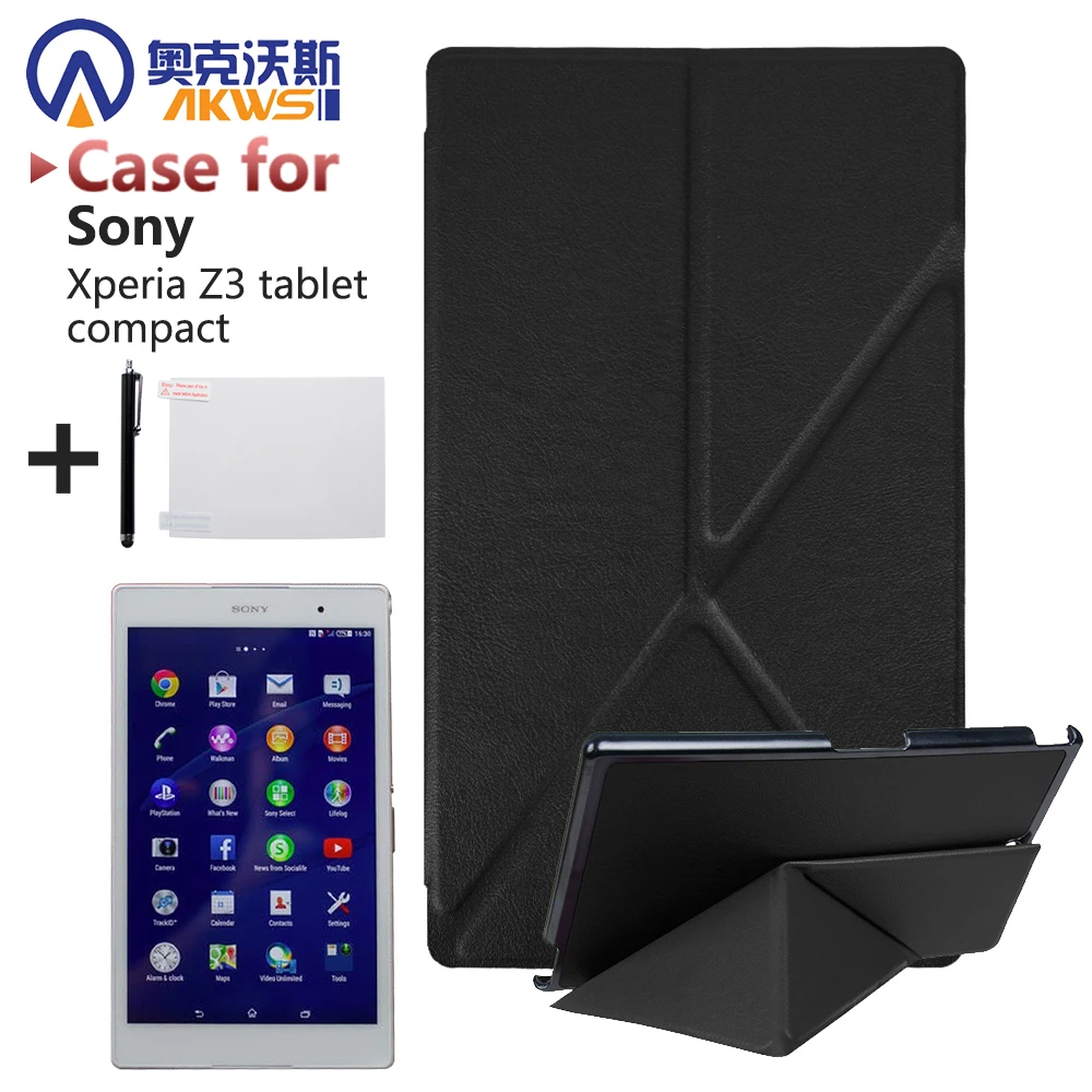 For Sony Xperia Z3 Compact 8 inch Tablet Cover Case Magnetic Smart PU leather Case + Screen Protector Film + Stylus For Sony Xperia Z3 Compact 8 inch Tablet Cover Case Magnetic Smart PU leather Case + Screen Protector Film + Stylus