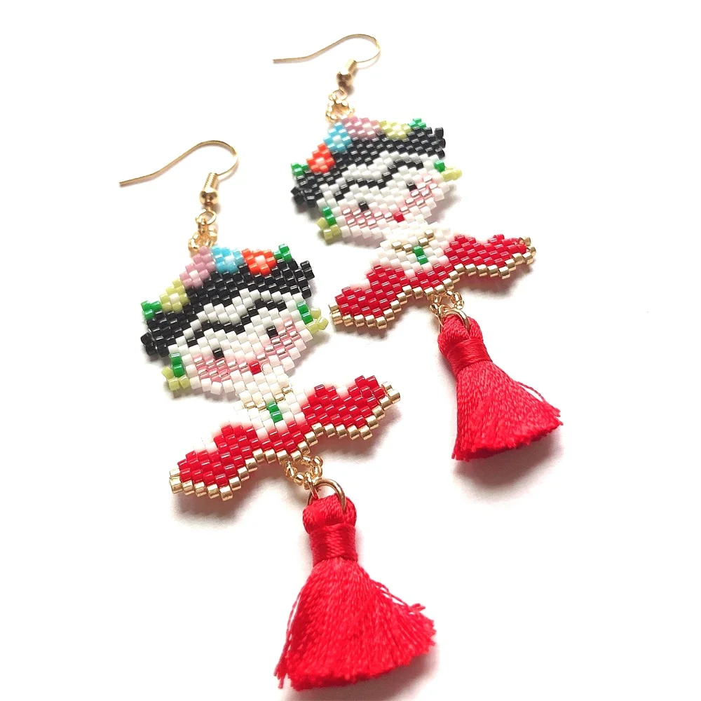 

Fashion women's earrings 2019 MIYUKI seed beads earings Mexio lady tassel vintage face earrings unique accessaries red earrings