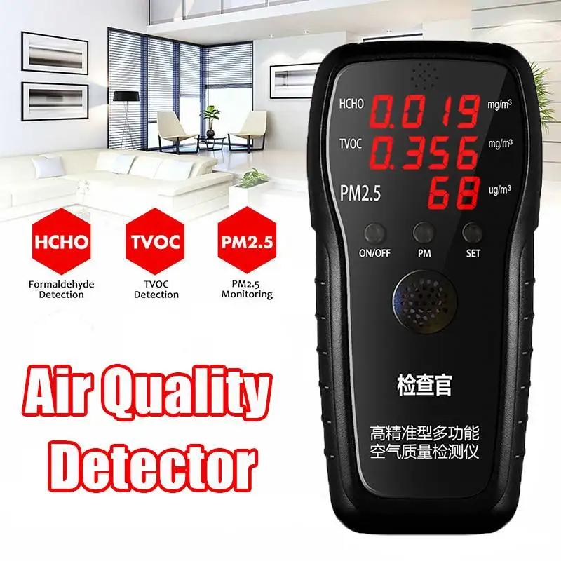 

LCD Digital Formaldehyde Detector Multifunctional Gas Analyzer Air Quality HCHO TVOC PM1.0 PM2.5 PM10 Monitor for Household Car