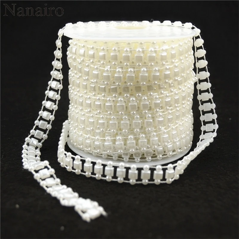 3Meters/Lot White Fishing Line Artificial Pearls Beads Chain Garland