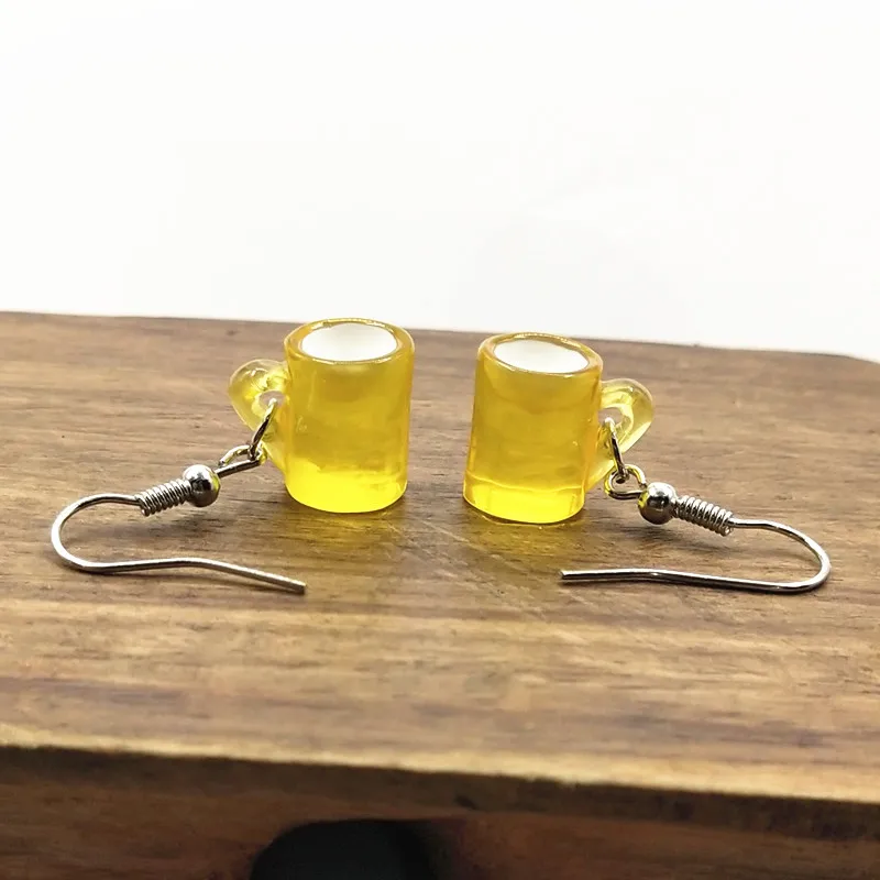 Модные кавайные серьги с пивной кружкой из смолы серебряные Висячие капли