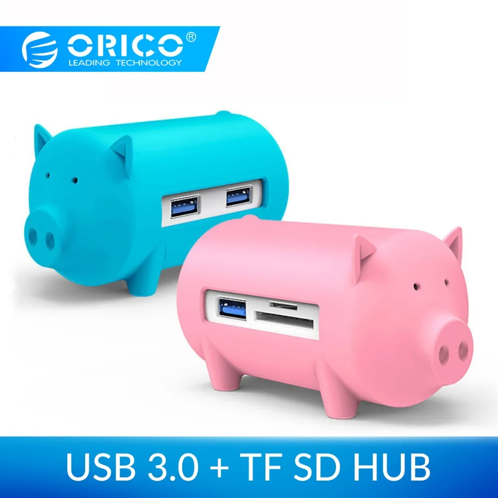 Продажа ORICO Cute Pig 4 порта font b USB b font 3,0 OTG концентратор font b USB b font разветвитель Поддержка TF SD кард ридер для MacBook Air ноутбук ПК USB3.0 концентратор