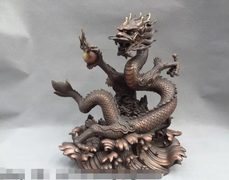 

S06629 14" Chinese Pure Bronze Folk 12 Year Zodiac Wealth Fly Dragon Play Ball Statue discount 30% (C0324)