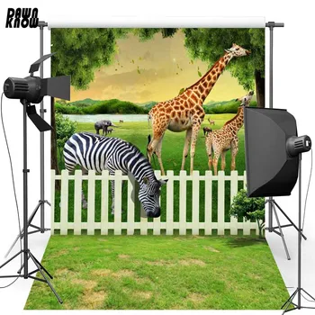 

DAWNKNOW Giraffe Vinyl Photography Background For Kids Zoo Scenic New Fabric Flannel Backdrops for Children photo studio S2016