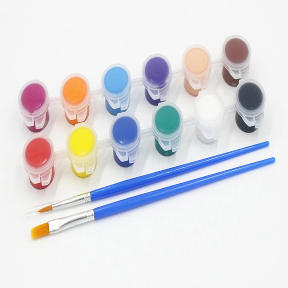 

12 Colors Watercolor Paint with Paint brush Gypsum Doodle Kids Learning Art Drawing Painting Set