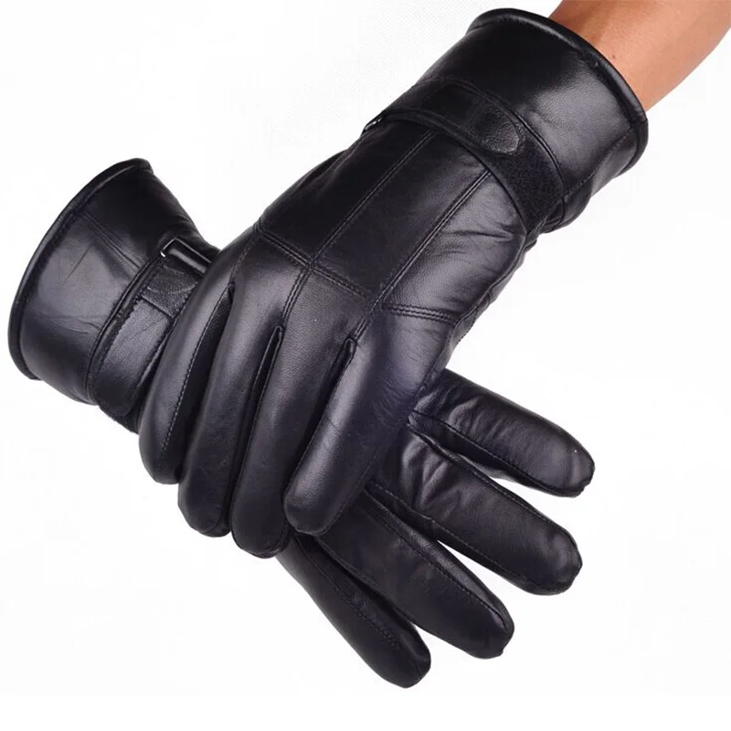 

Men's Winter Gloves Leather Glove Trendy Sheepskin Gentmen Luvas Guantes Mujer Winter New 2016 Thicken Men's Real Leather Gloves