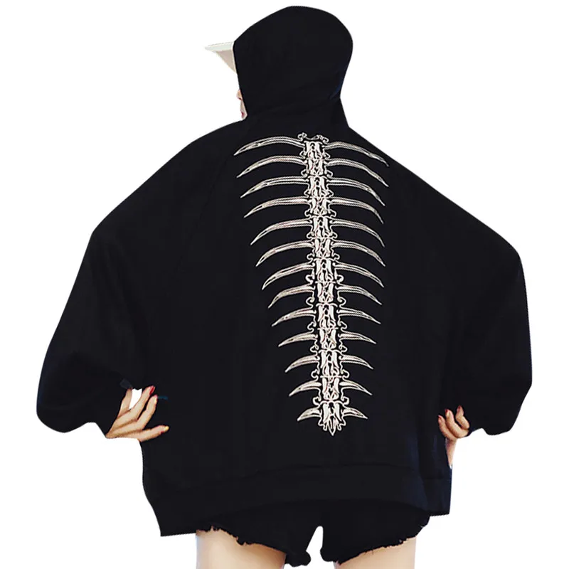 Skeleton Hand Hooded Sweatshirt Long Sleeve Pockets Women Loose Hoodies Spring Autumn Casual Female Pullover Sweatshirts - Цвет: Black