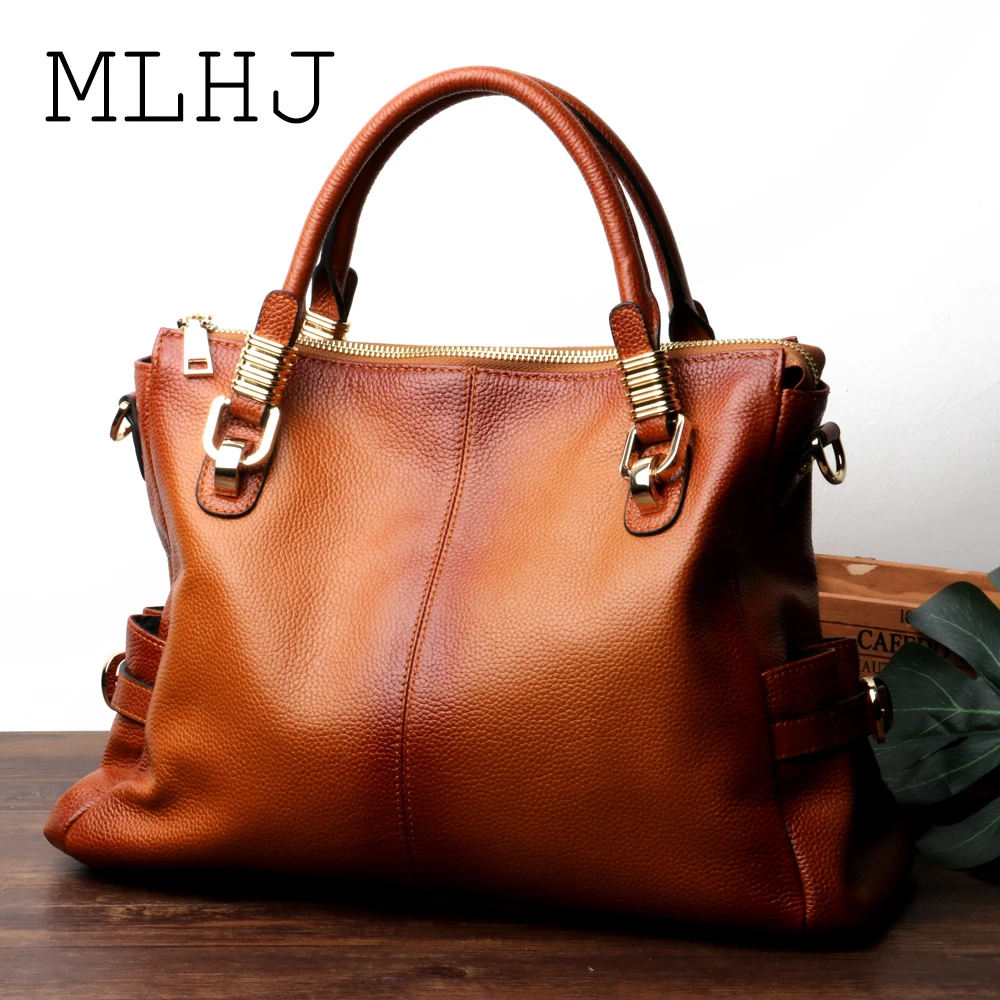 

MLHJ2018 new European and American women's bag top layer leather bag ladies hand bag shoulder Messenger bag.