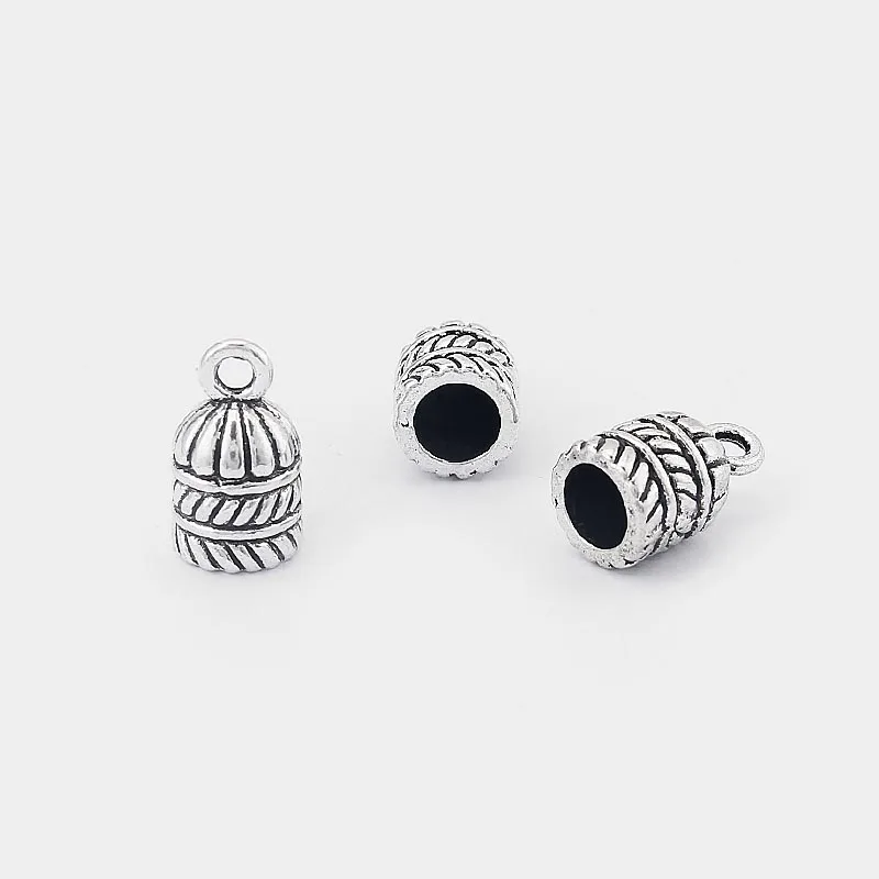 

10pcs Antique Silver Carved Stripe End Cap Beads Fit 5mm Round Leather Cord