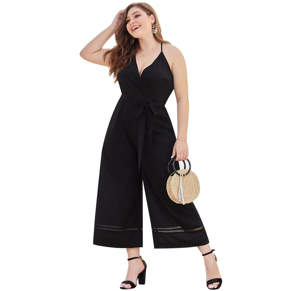 Summer Holiday Casual Black Jumpsuit Maxi Plus Size Wide Leg Strap Jumpsuit Summer Holiday Casual Black Jumpsuit Maxi Plus Size Wide Leg Strap Jumpsuit