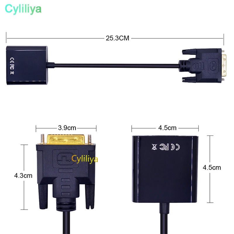 50 PCSs DVI-D к VGA адаптер 24+ 1 25Pin DVI к 15Pin VGA конвертер кабель для ПК настольный ноутбук HD 1080 P монитор дисплей