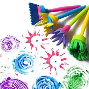 

Children Flower Graffiti Art Drawing Painting Toy Tool Funny personality DIY Flower Graffiti 4Pcs Rotate Spin Sponge Paint Brush