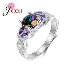 Najwyższej jakości pierścionek Vintage 925 srebro pierścionki Rainbow Bague kobiety dekoracja zaręczynowa Multicolor Fashion Ring