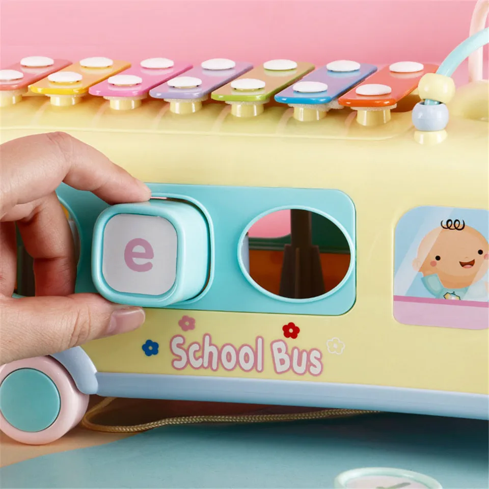 Детские ручная, ударная пианино пазл ранний образование младенческой Push-pull слайд школьный автобус автомобиль музыка ударные игрушки Jooyoo