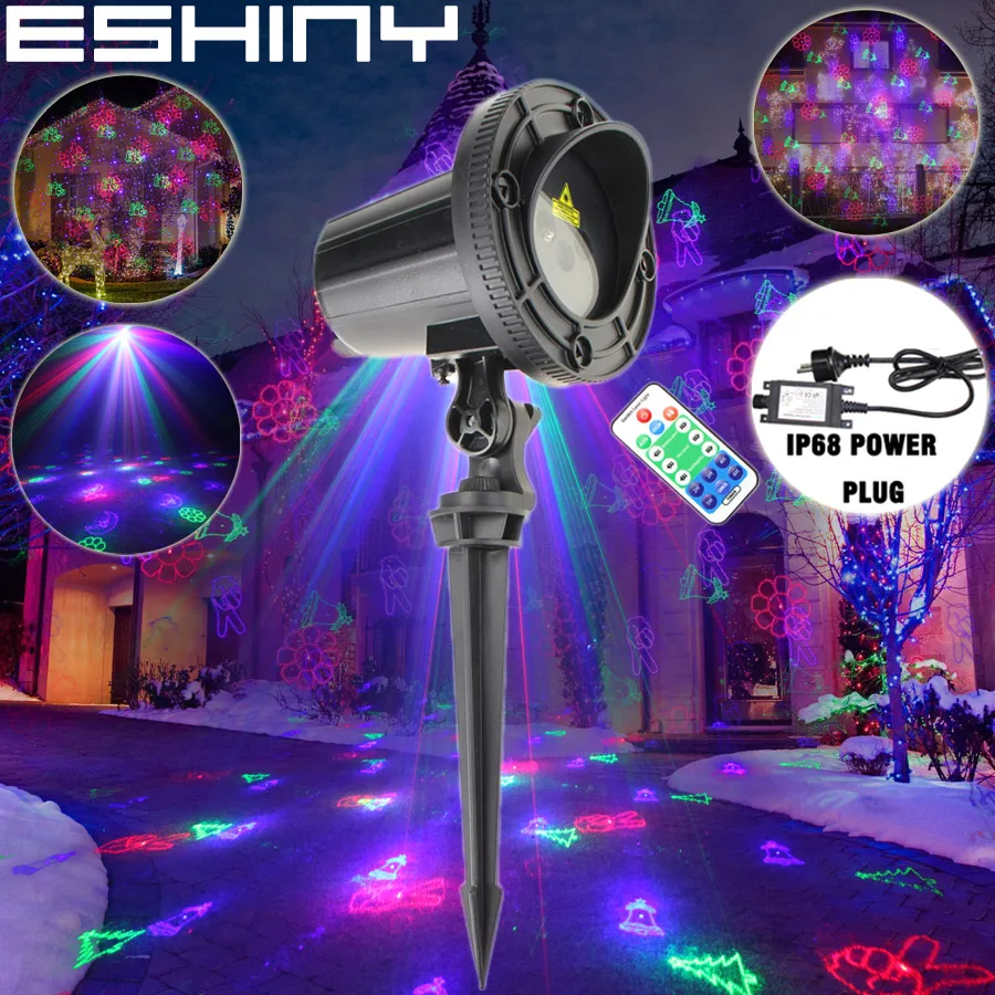 ESHINY уличный водонепроницаемый RGB лазерный проектор для Рождества с 36 шаблонами