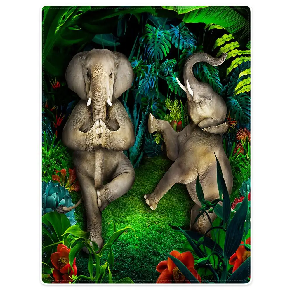

Blankets Cobertor Warmth Soft Plush Tropical Plants Funny Elephants Doing Yoga Sofa Bed Throw a Blanket Plaid