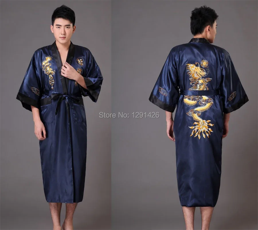 Бесплатная доставка! китайское женское двустороннее шелковое атласное платье с вышивкой кимоно с драконом банное платье с драконом WR005