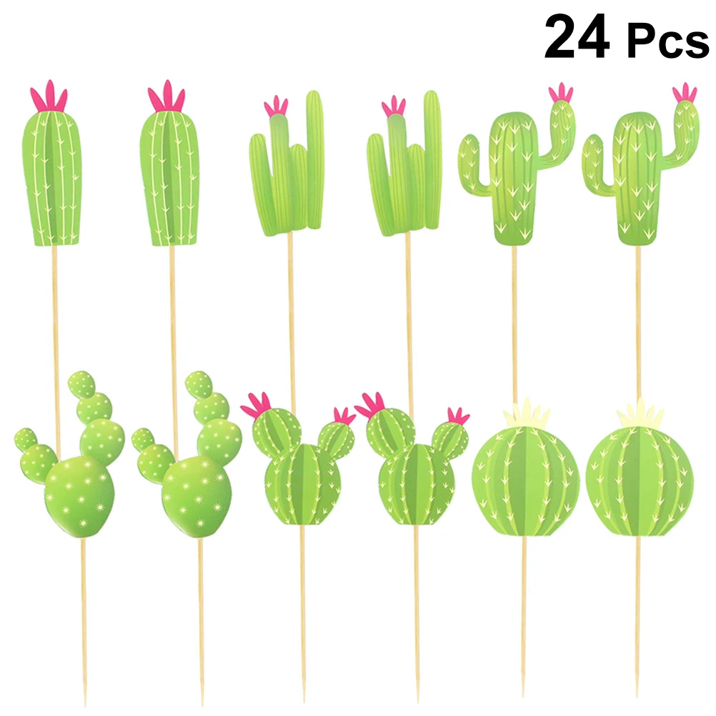 

24pcs Creative Cactus Cake Toppers Adorable Cake Picks Paper Cupcake Decor Party Supplies (6pcs/Set, 4 Sets In Total)