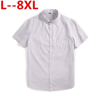 

Plus size 8XL 6XL 5X Cotton Linen summer Slim Fit Casual Shirts short Sleeve striped Shirt Social Men Dress Shirts chemise homme