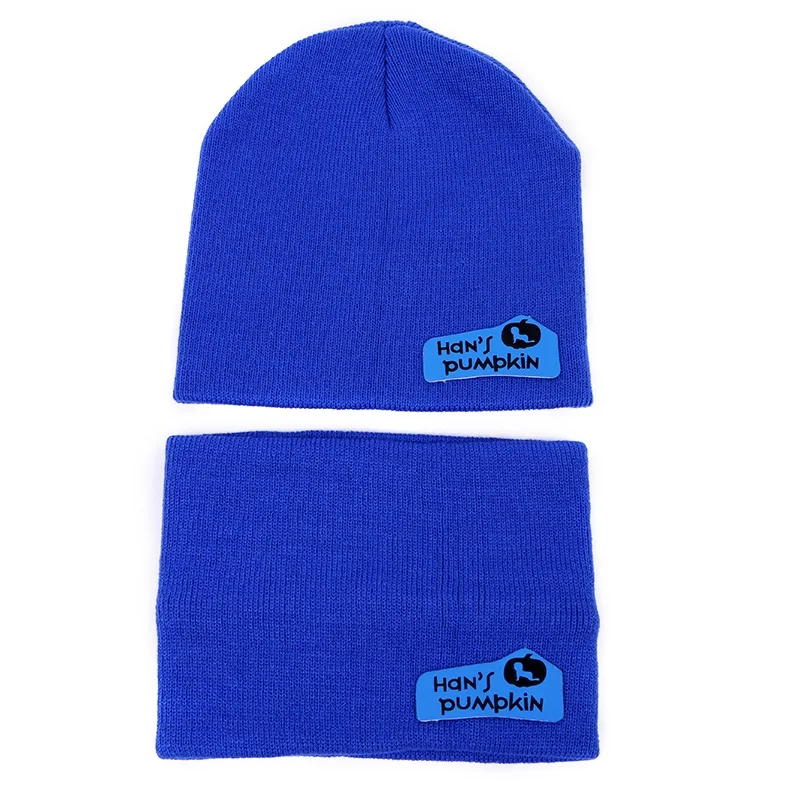 Bnaturalwell, Повседневная вязаная детская шапка, теплые вязаные детские шапки с буквенным принтом для унисекс, однотонные детские зимние шапки+ наборы с шарфом H346 - Цвет: H346B  Dark blue