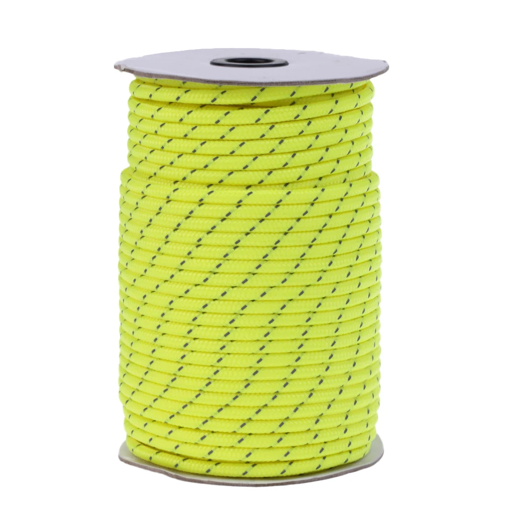 High Visibility 5mm 50m Fluorescent Reflective Guyline Tent Rope Nylon Cord Paracord for Outdoor Camping Hiking Tent 