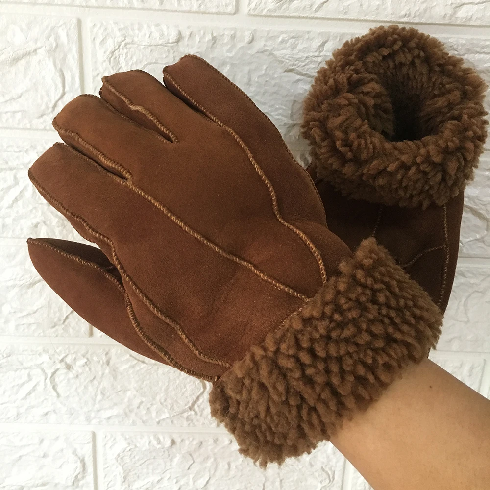 Лидер продаж, мужские перчатки из овчины, перчатки из натуральной кожи для мужчин, зимние уличные теплые меховые утепленные теплые лоскутные перчатки NM04