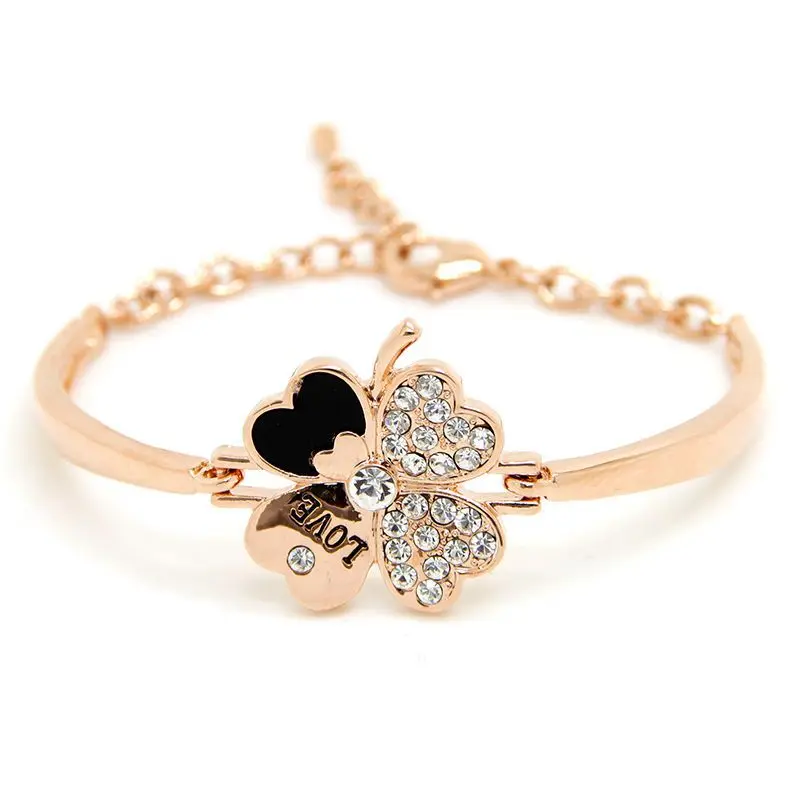 

European and American fashion big four-leaf clover letters love crystal couple bracelet