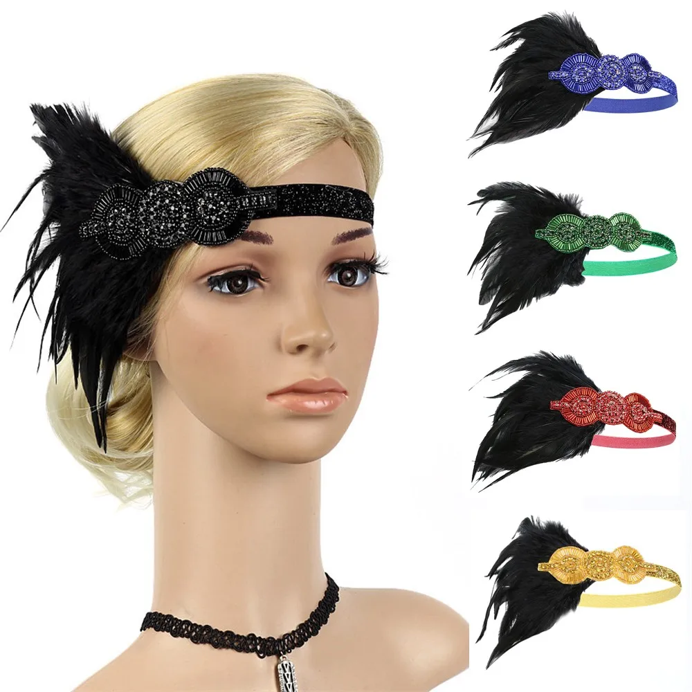 

retro Headpiece Feather headbands makeup party Flapper Headband Great Gatsby Headdress headband Women Fashion Bandeau plume