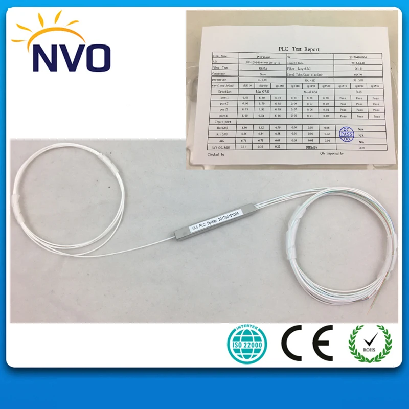 

FTTH 1X 4 Steel Tube Package,Mini PLC Fiber Optical Splitter 0.9mm,1M,No connector