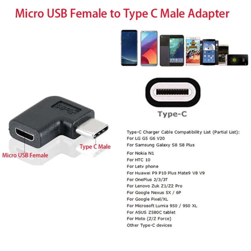 TCAM 90 градусов Тип C Male к микро-usb Female конвертер адаптер для Macbook S8 Note8